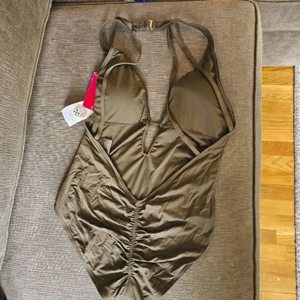 Vince Camuto Women's Riviera Plunge Cheeky One-Piece Swimsuit Swimsuit Size 14